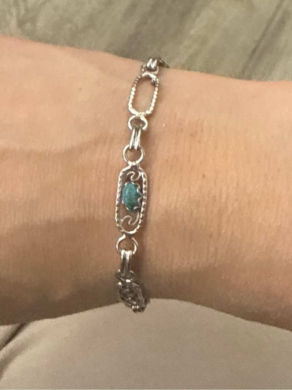 Source Unknown Silver Bracelet with Teal Stone